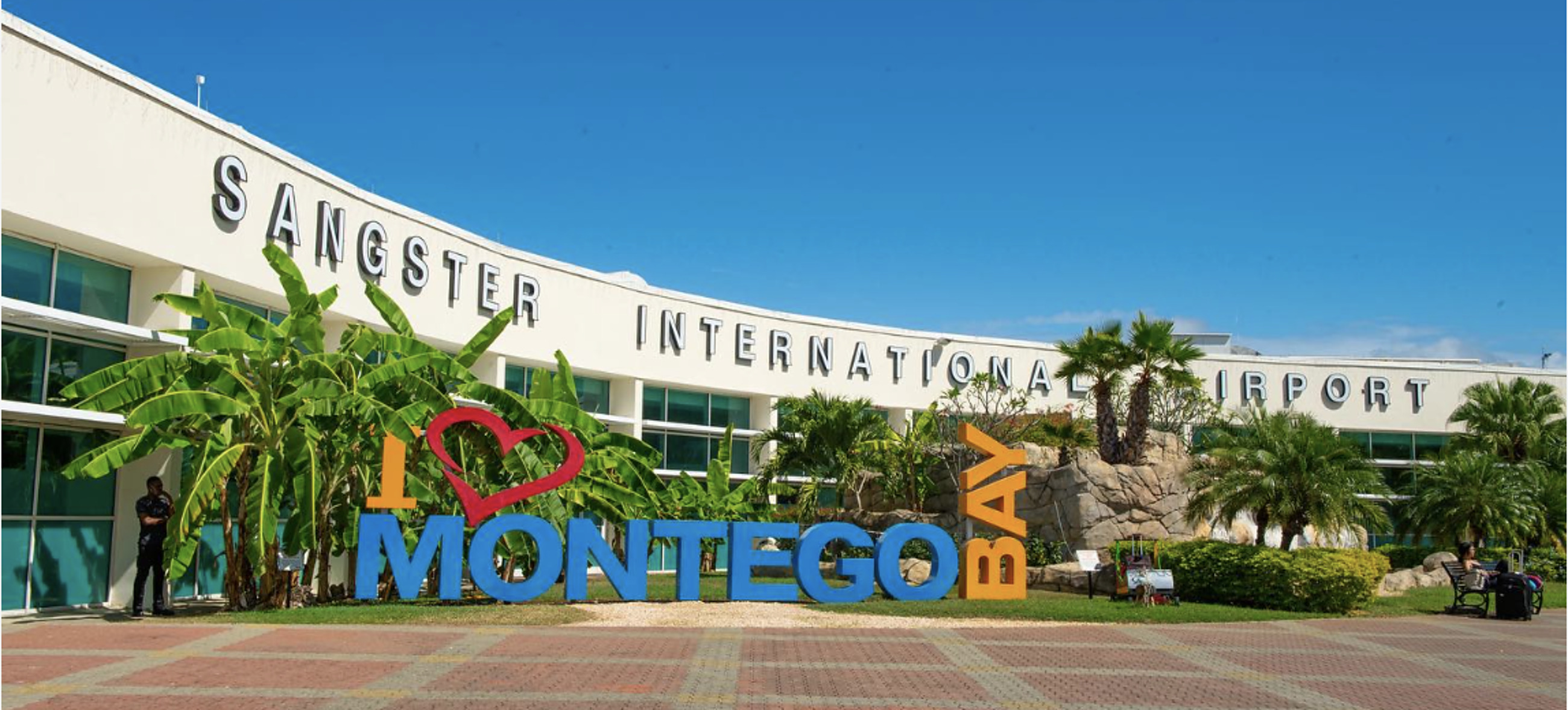 Sangster International Airport arrival sign in Montego Bay